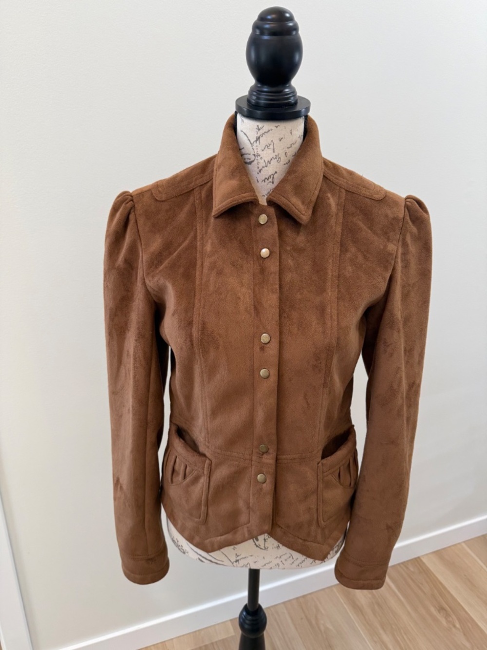 Brown Faux Suede Western Jacket Puff Sleeve Snap Front Saguaro West M